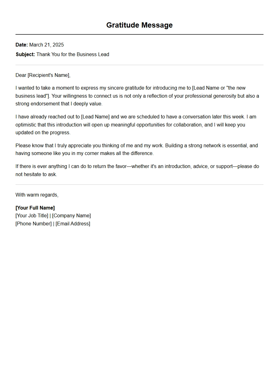 Gratitude for Introducing a New Business Lead