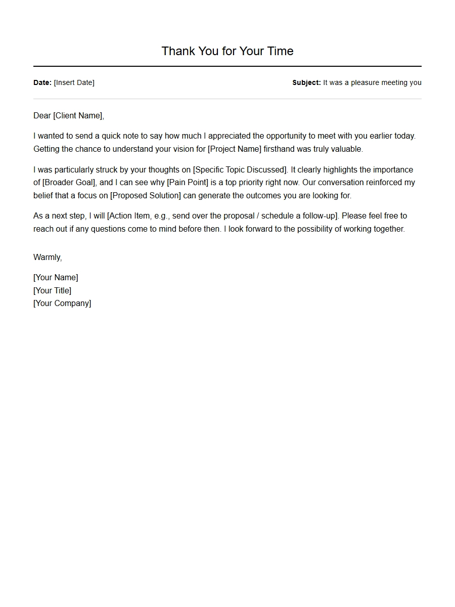 Polite Thank-You Note After Meeting New Client