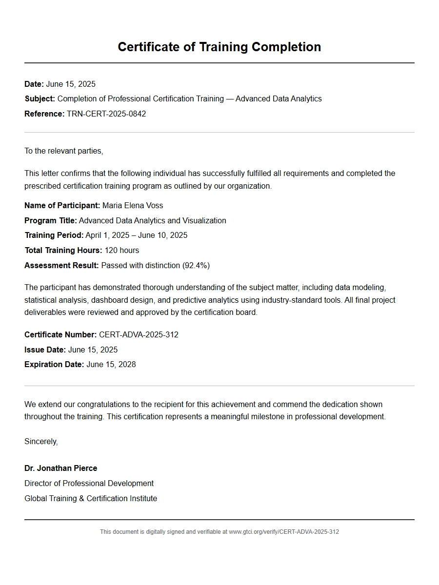 Thank You for Completing Certification Training