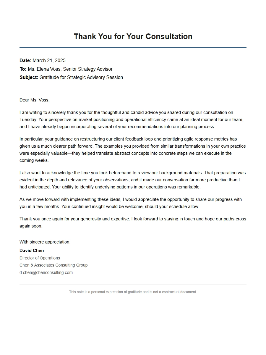 professional thanks for consulting advice given - Thank-You Letters