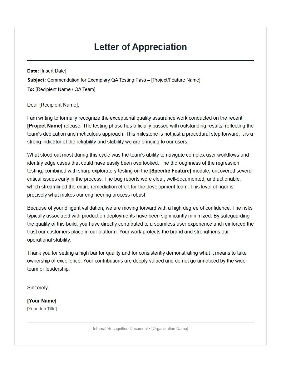 Thank You for Passing QA Testing: Appreciation Letter
