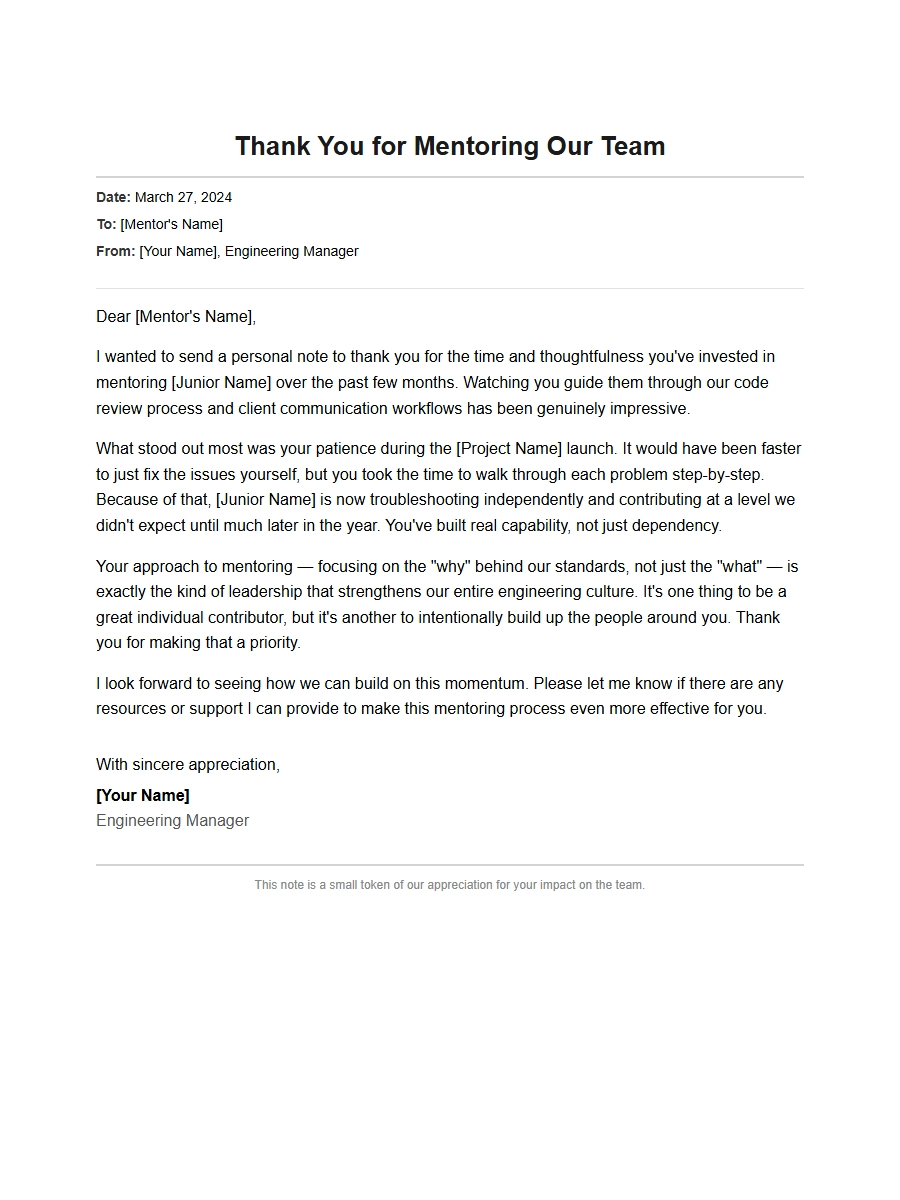 sample thank you for mentoring junior staff - Thank-You Letters