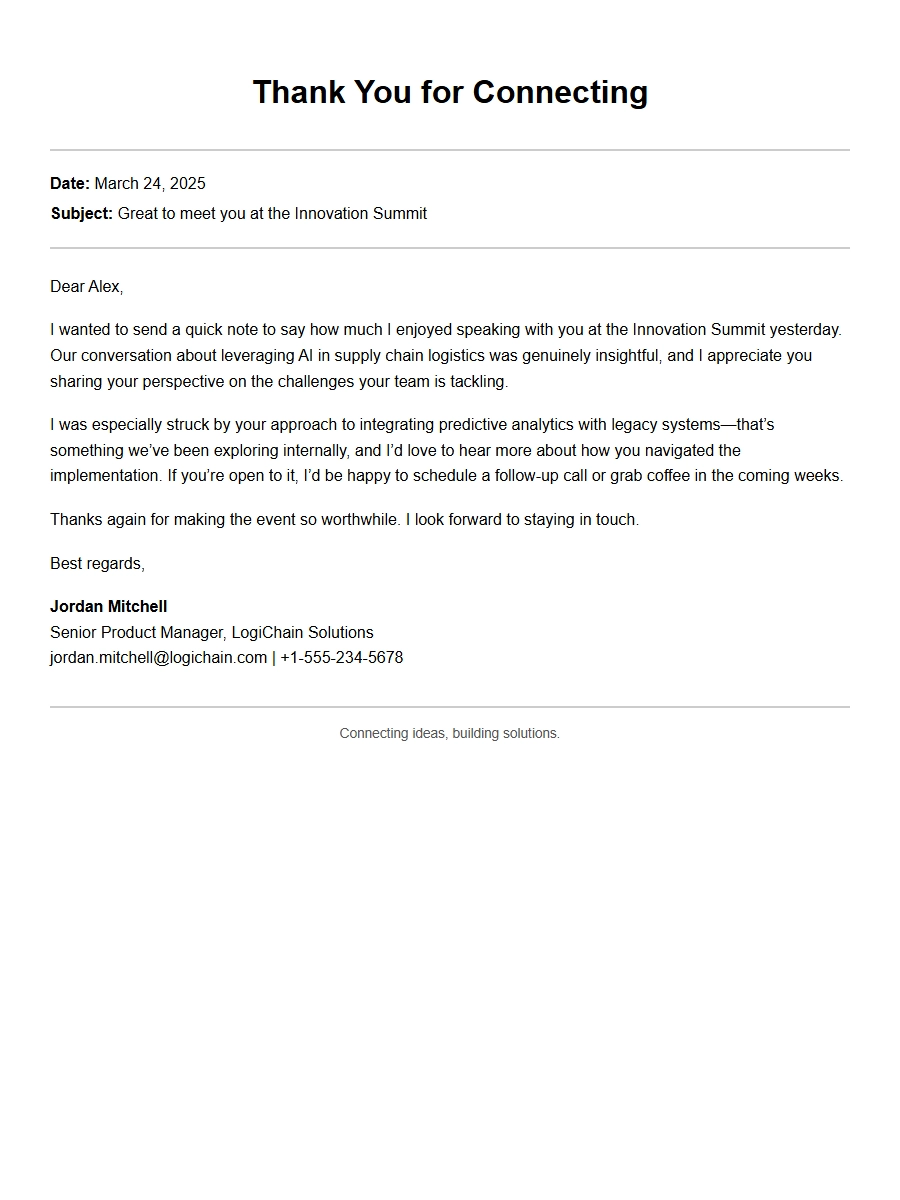 Sample Thank You Letter for Networking Event