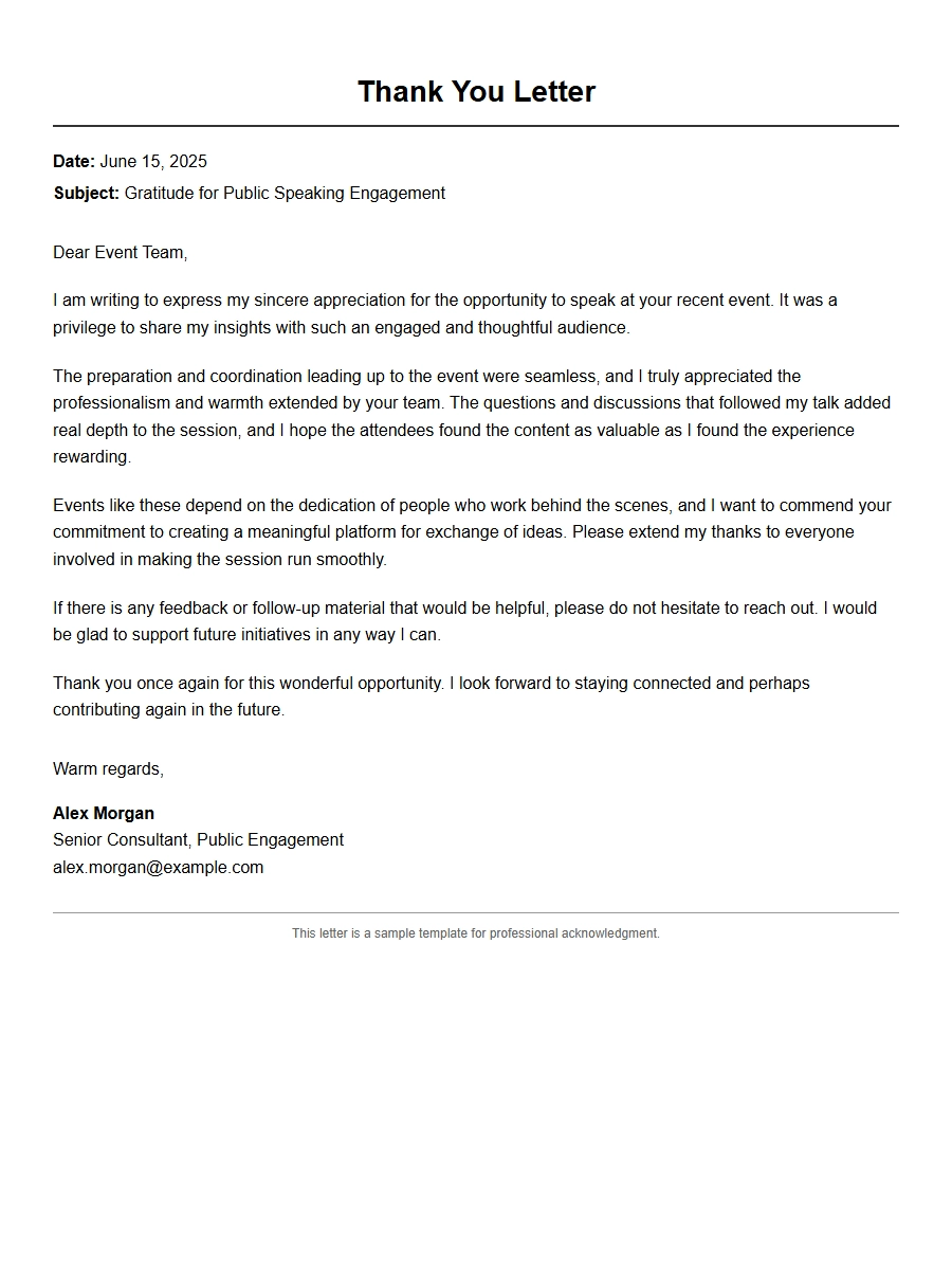 sample thank you for public speaking engagement slot - Thank-You Letters