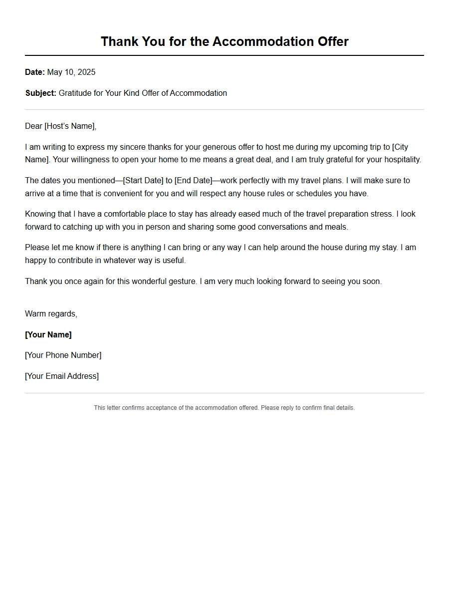 Thank You Letter for Travel Accommodation Offer