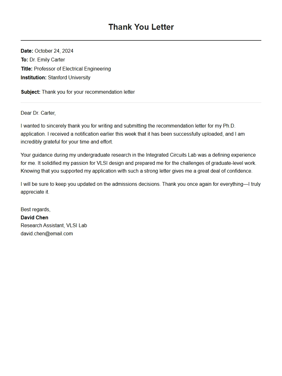 Thank You After a Recommendation Letter