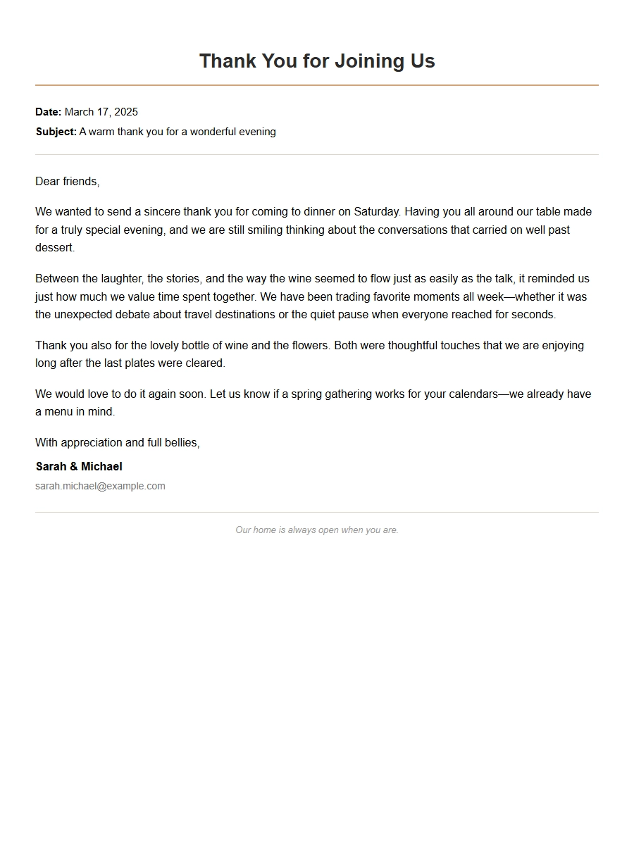 Thank You Message for Dinner Party Hosting
