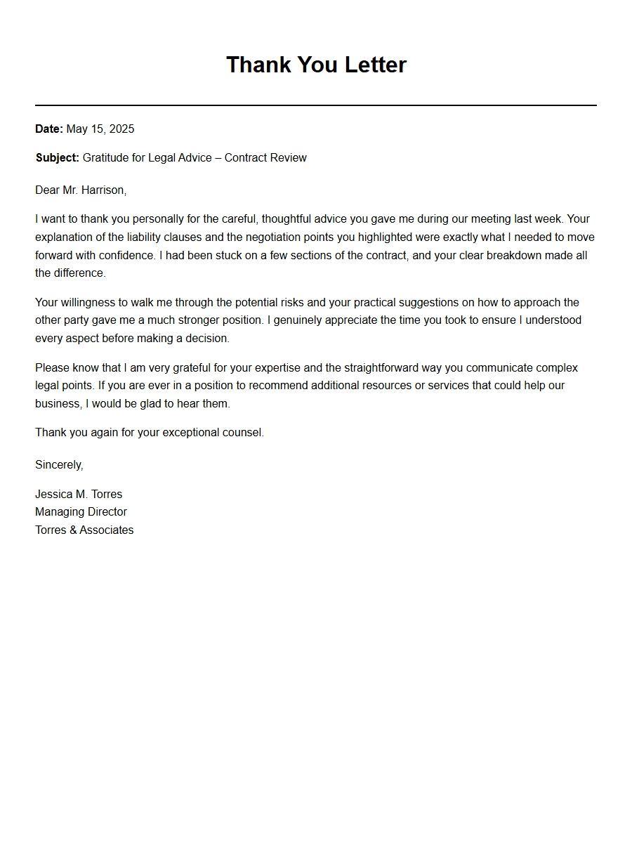 Thank You Letter for Legal Counsel Advice
