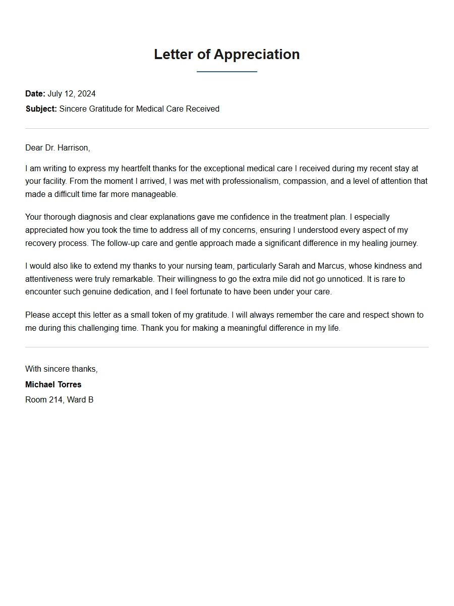 Sample Thank You Letter for Medical Assistance