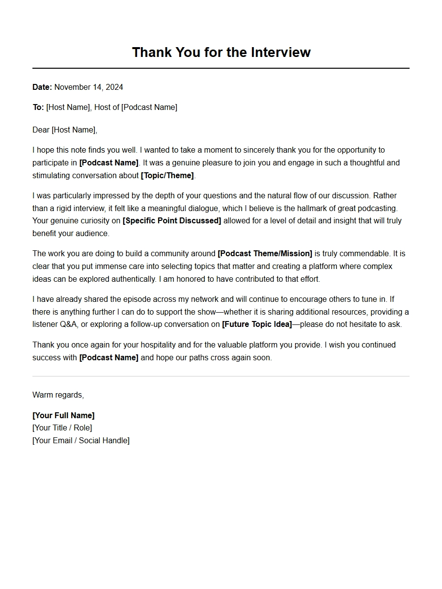 thank you letter for podcast interview participation - Thank-You Letters