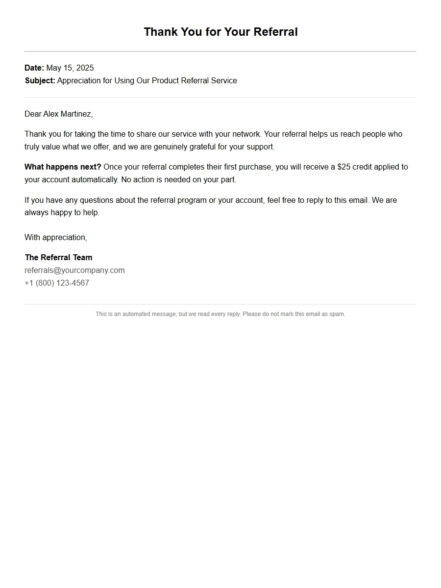 Thank You Letter for Product Referral Service