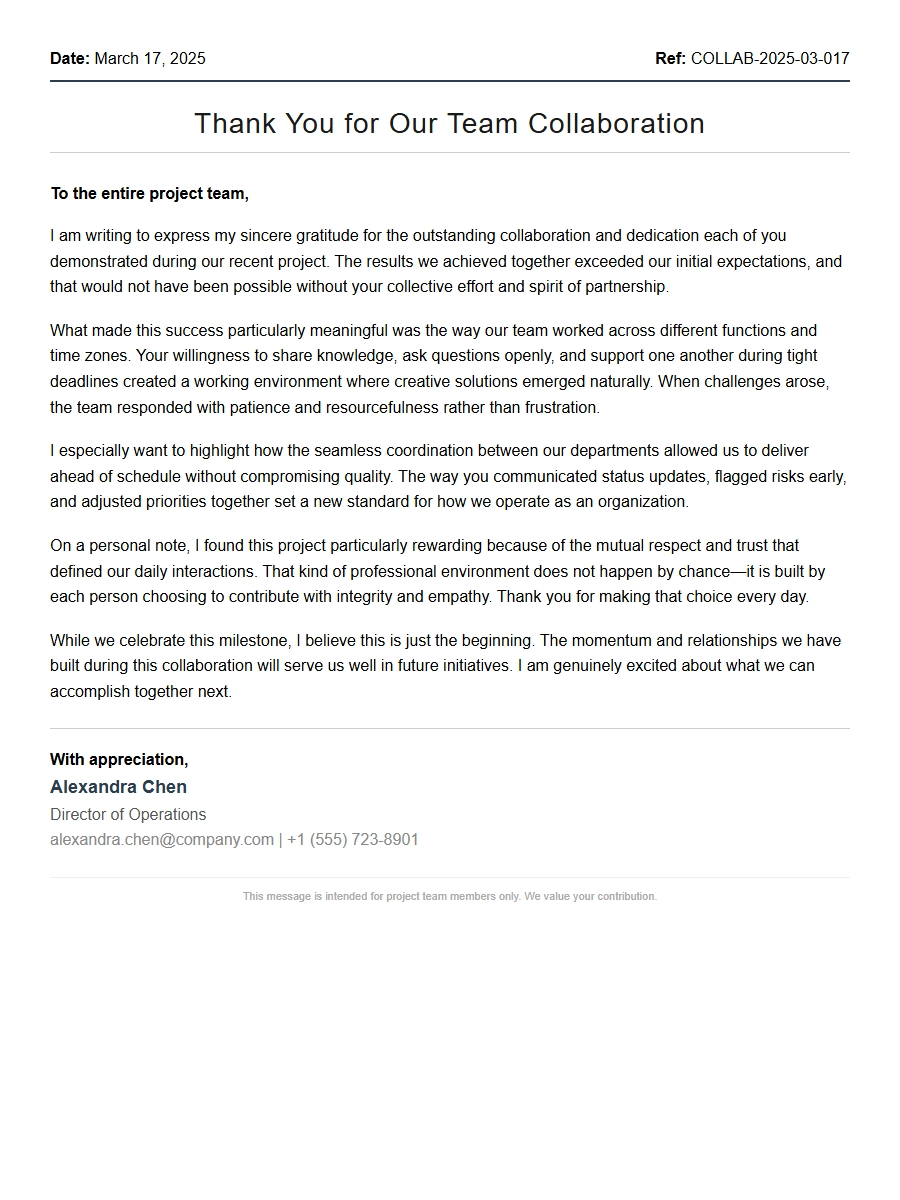 Thank You Letter for Team Collaboration Success