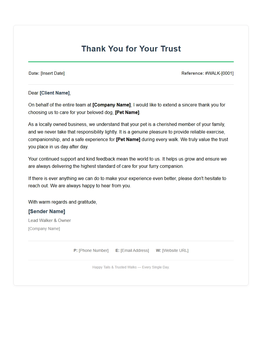 thank you message for dog walking service provided - Thank-You Letters