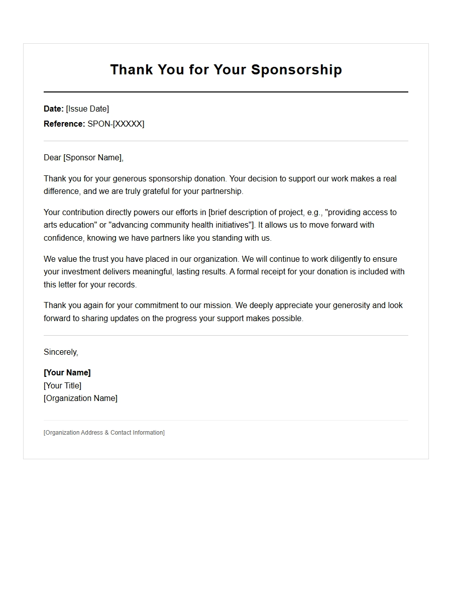 Thank You Letter for Sponsor Donation