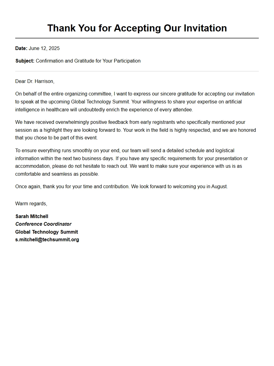 Thank You Note for Conference Speaker Invitation