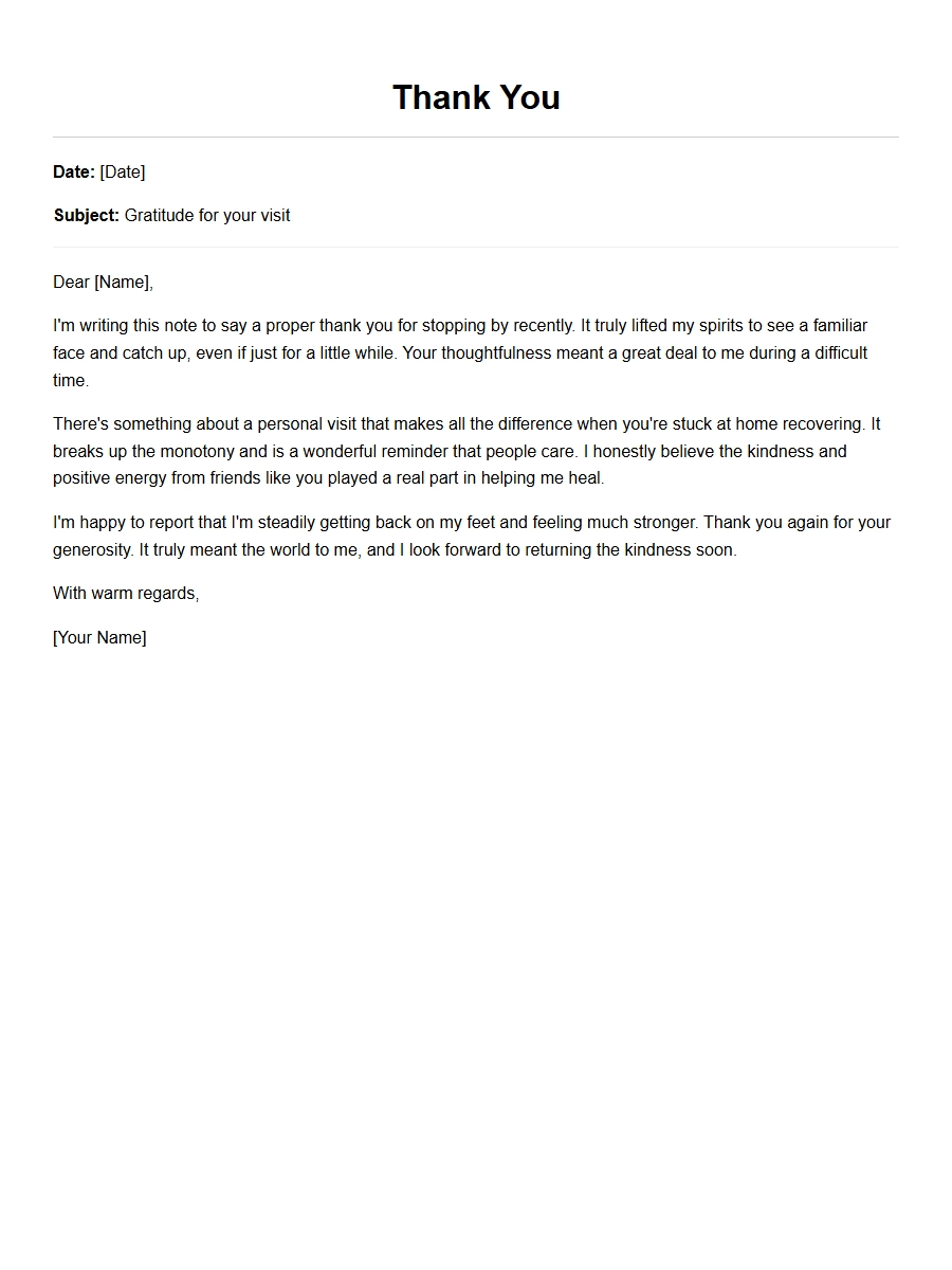 Thank You Note for Visiting a Sick Family Member