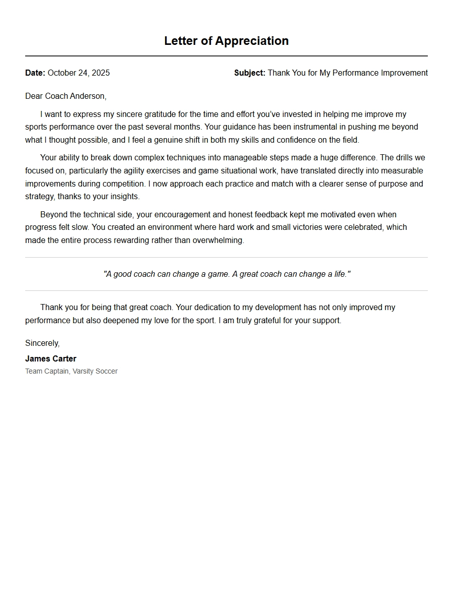 Thank-You Letter to Coach for Sports Performance