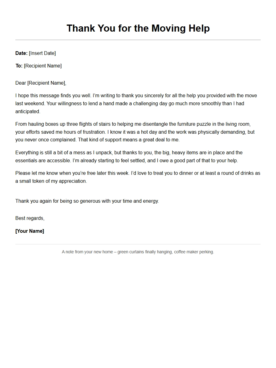 Thank-You Letter for Help with Moving