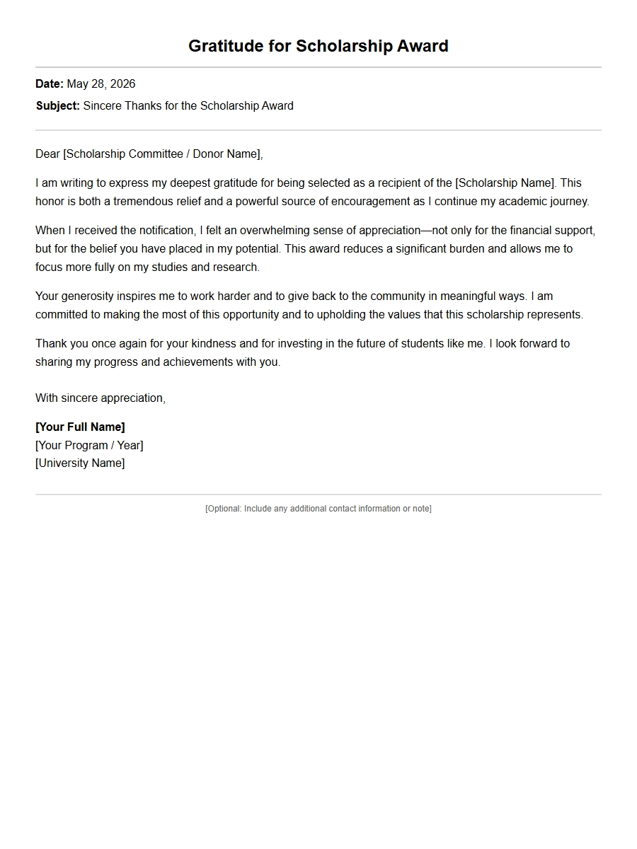 Thank-You Letter for Scholarship Award Notification